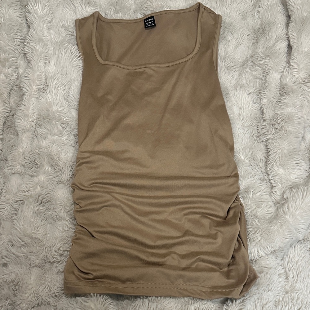 SHEIN Ruched Side Tank Top - Tan